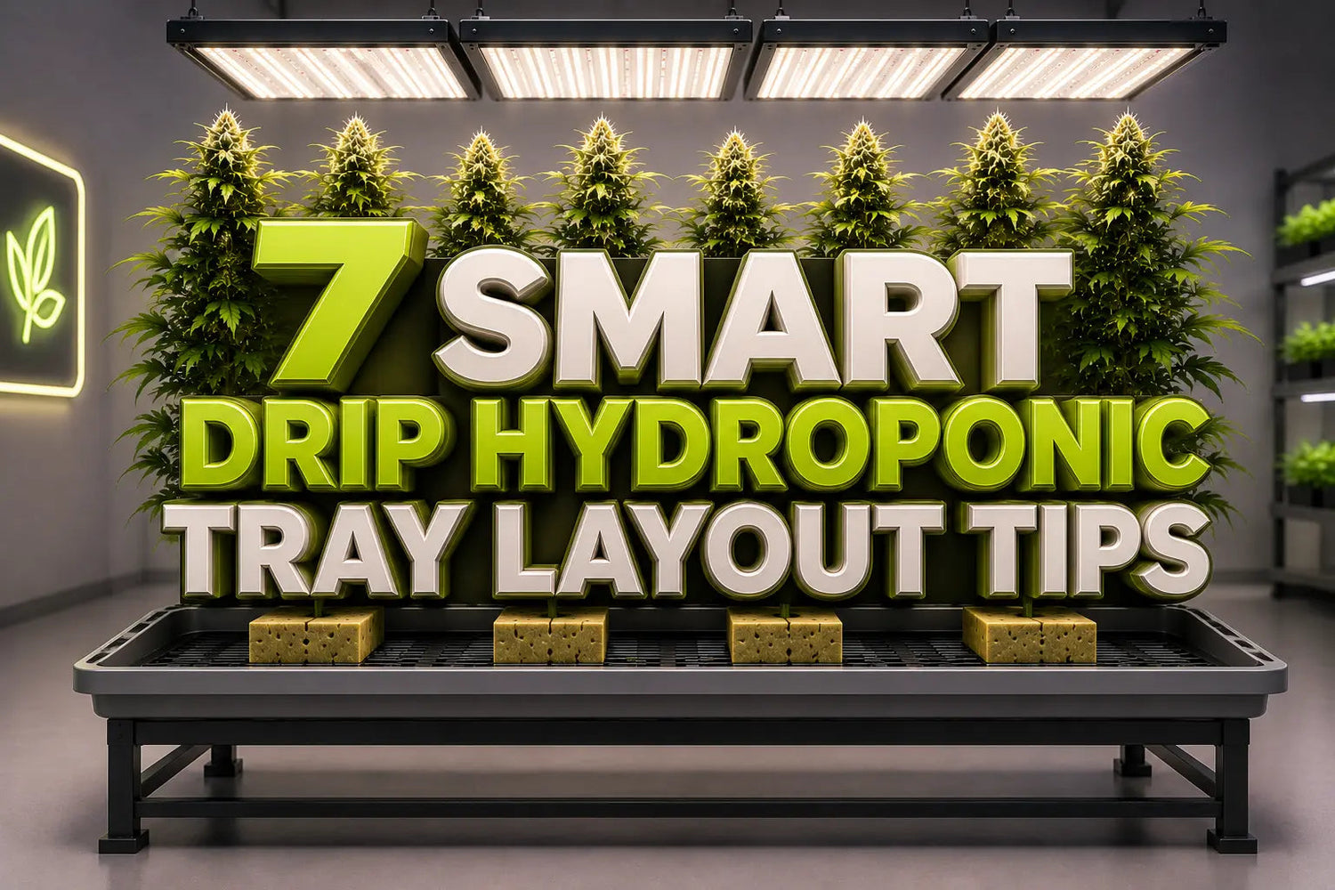 drip hydroponic tray layout with media blocks drip emitters and lower-zone lighting