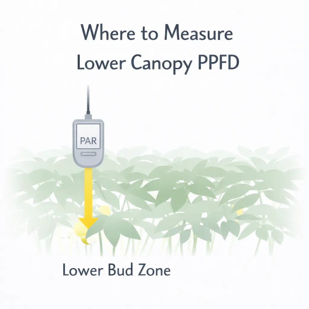 under canopy lighting PPFD measurement inside lower foliage zone