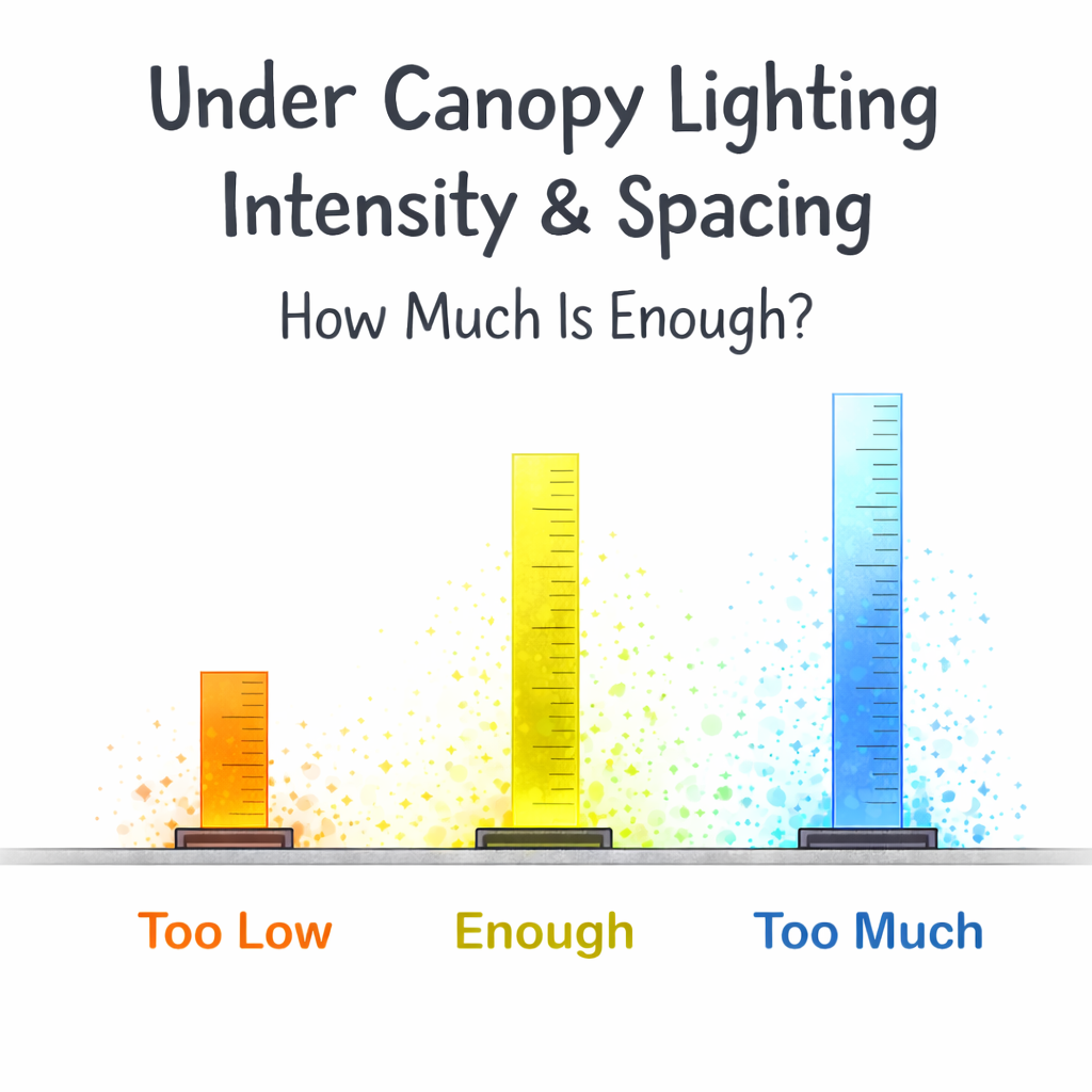 under canopy lighting intensity and spacing for lower canopy coverage